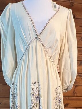 Max Studio Cream Maxi Dress with Blue Floral Accents